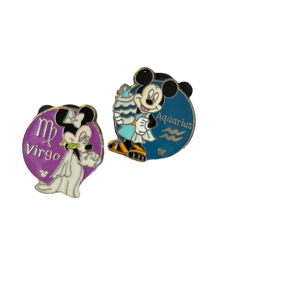 Disney Zodiac Set of 2 Trading Pins Mickey & Minnie Mouse Virgo Aquarius